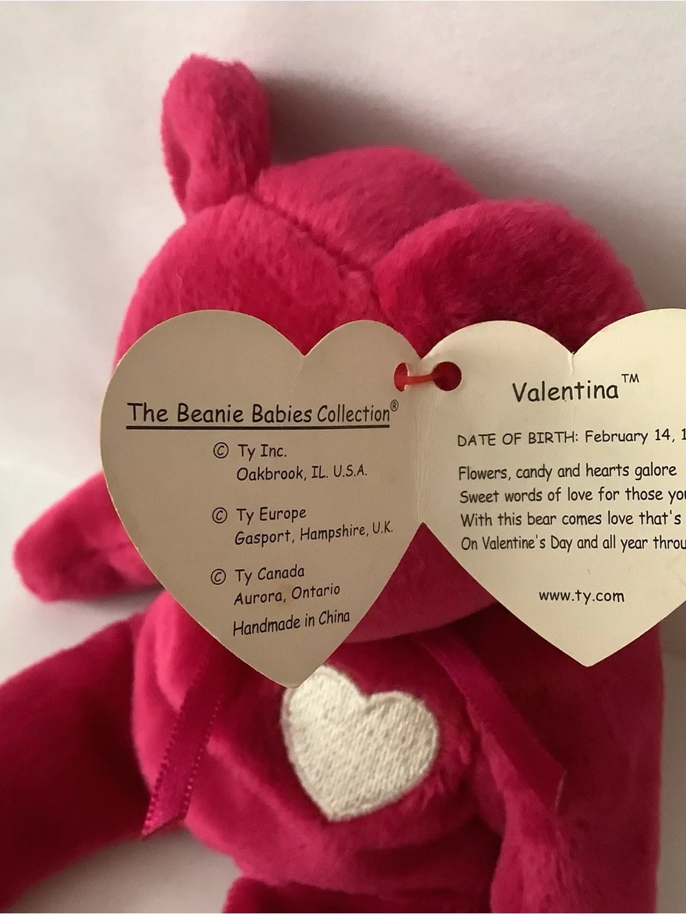Ty beanie baby, Valentino. Retired 1998 to 1999 with errors.